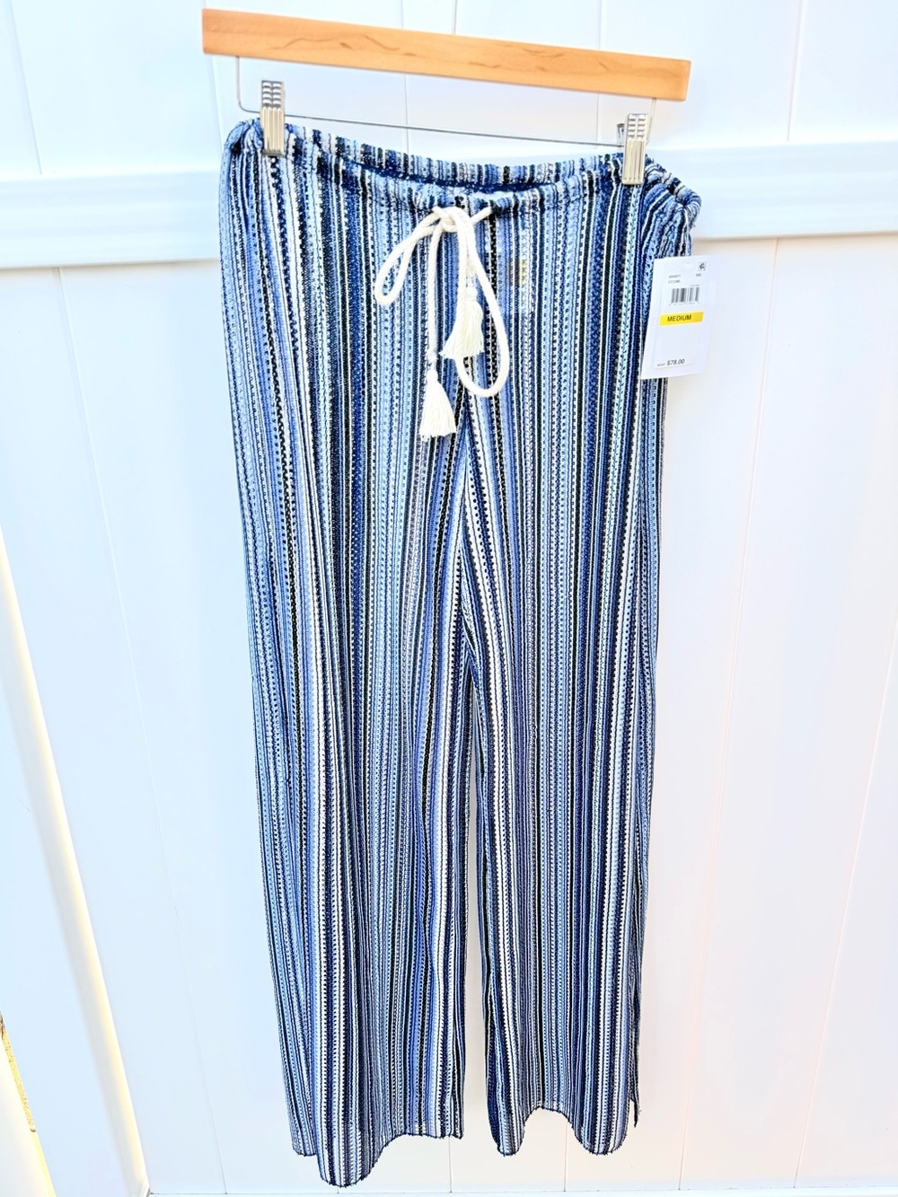 Striped Blue Wide Leg Swim cover-Up Pants